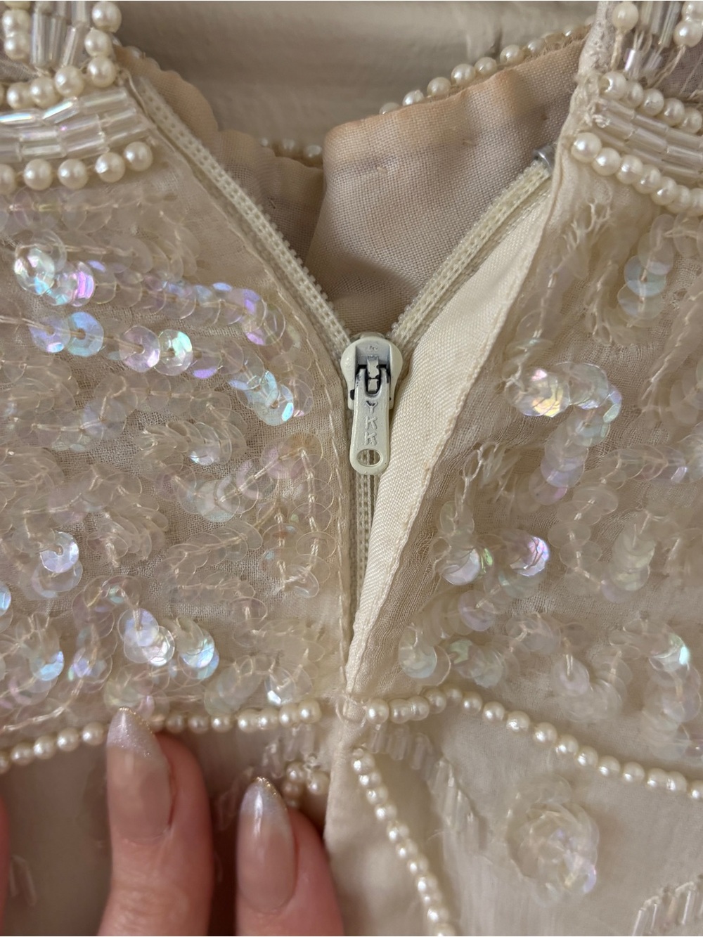 Vintage Ivory Beaded & Sequin Formal Dress - Picture 6 of 13